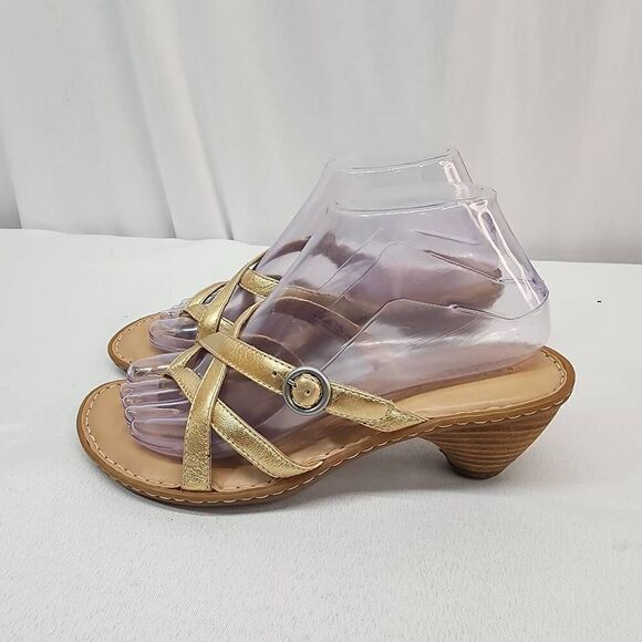 Born Women's Size 7 Funi Sandal Gold Metallic Leather Strappy Heeled - Picture 6 of 10